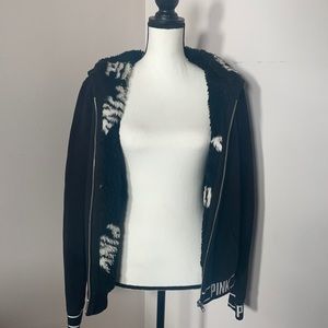 PINK Sweatshirt with logo and faux fur inside with logo